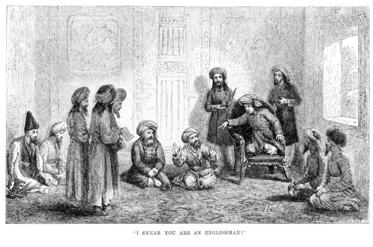 Přísahám, že jsi Angličan: převlek autorů je vystaven v Herátu, z Cest po Střední Asii...v...1863, 1864 od Arminius Vambery od English School