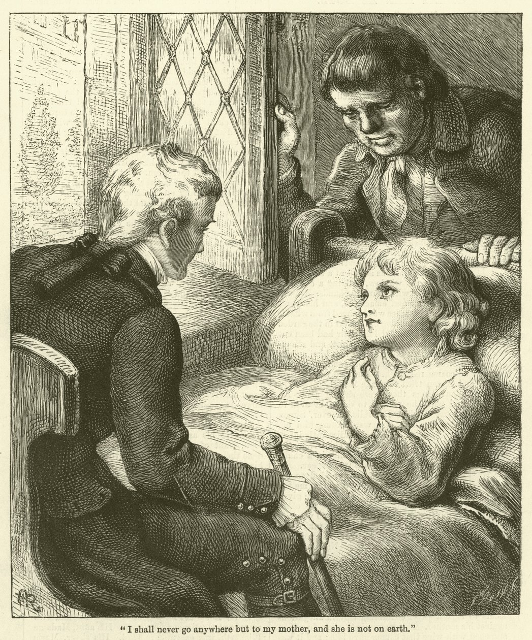 "Nikdy nepůjdu nikam jinam než ke své matce, a ta není na zemi." (rytina) od English School