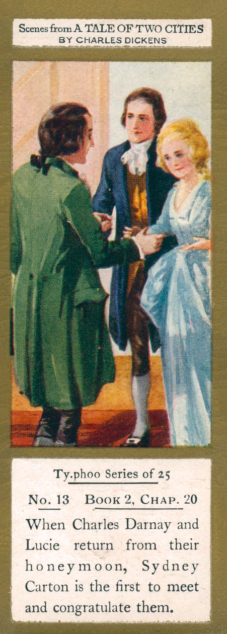 Ilustrace k Příběhu dvou měst od Charlese Dickense (barevná litografie) od English School