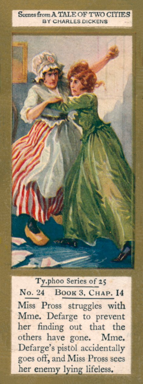 Ilustrace k Příběhu dvou měst od Charlese Dickense (barevná litografie) od English School