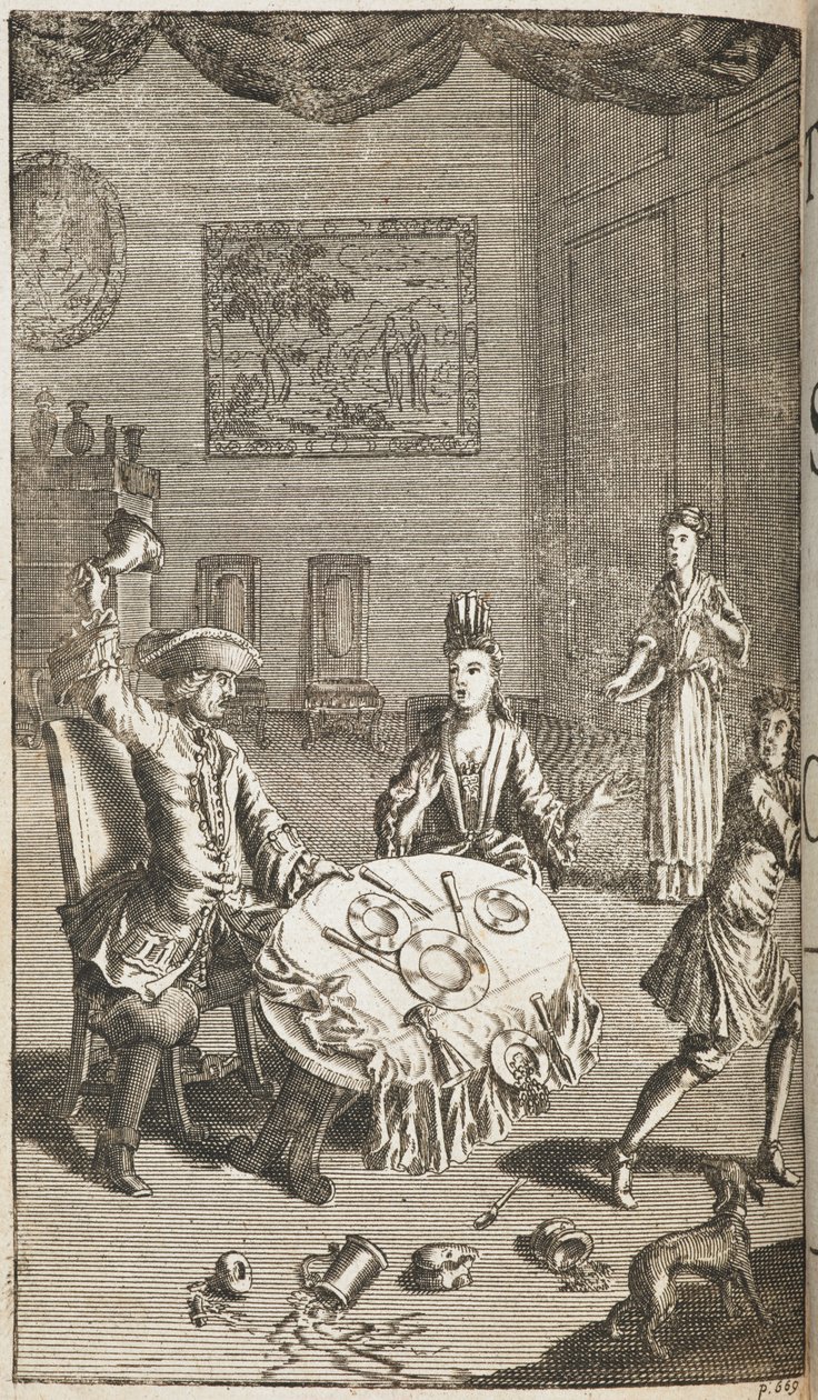 Ilustrace ke Zkrocení zlé ženy od Williama Shakespeara, vydal Jacob Tonson, Londýn od English School
