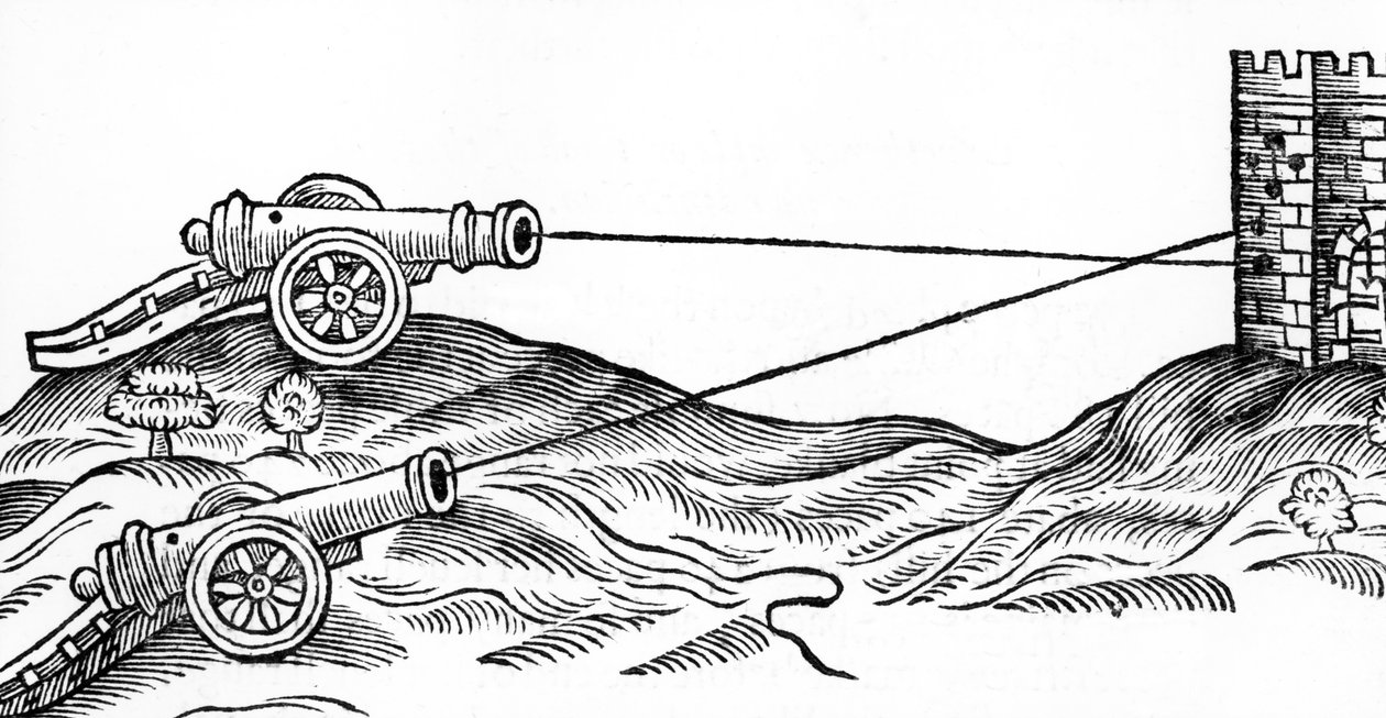 Ilustrace dělové palby v The Art of Gunnery od Thomase Smithe (fl.1600-27), 1628 od English School