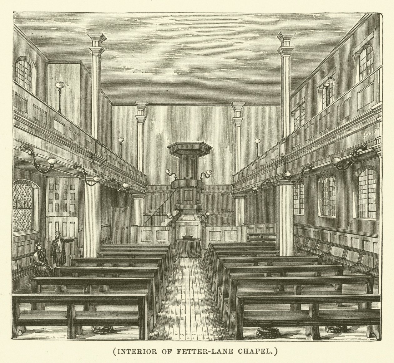 Interiér kaple Fetter-Lane (rytina) od English School