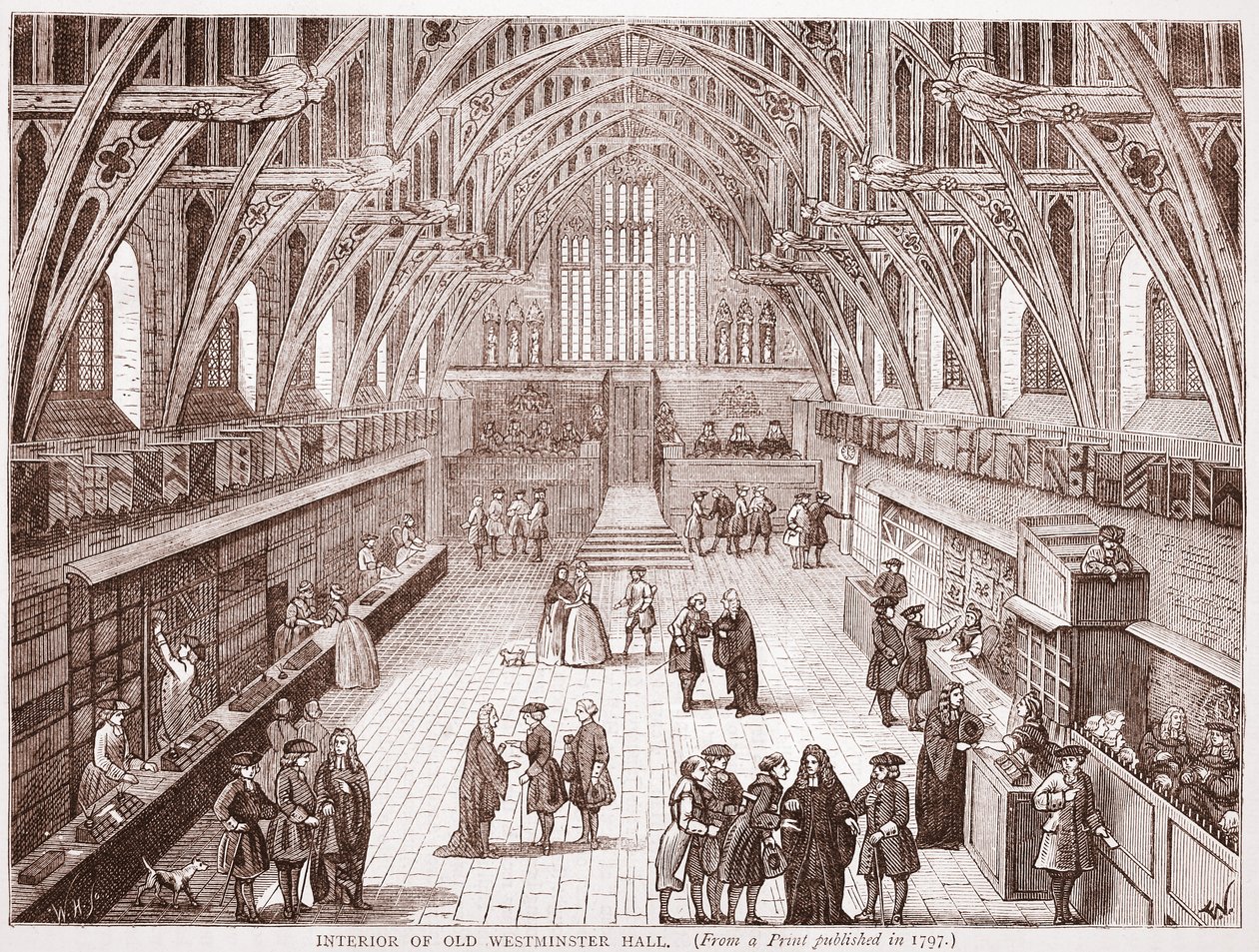 Interiér Old Westminster Hall, z tisku vydaného v roce 1797 od English School