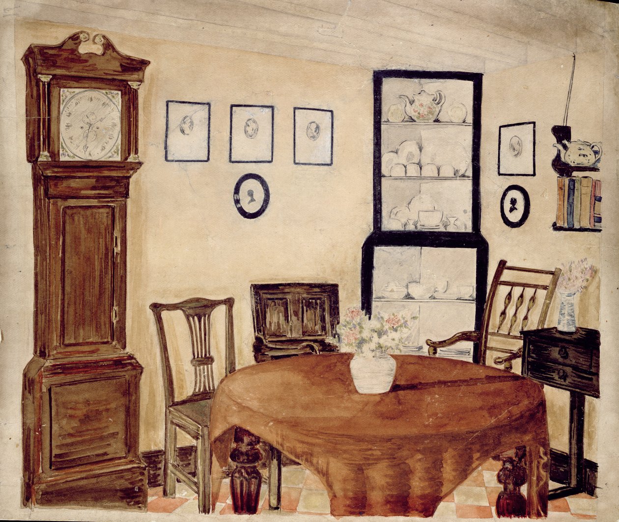 Interiér domu obchodníků se starožitnostmi, cca 1870 (wc na papíře) od English School