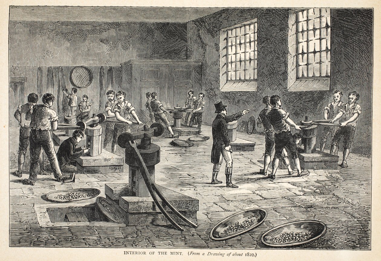 Interiér mincovny, z kresby kolem roku 1820 od English School