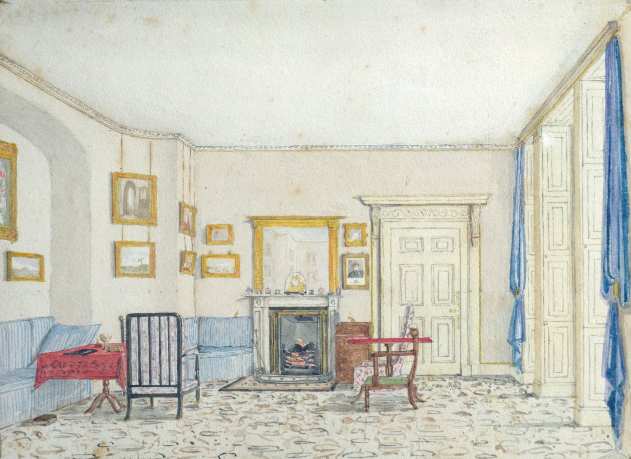 Interiér na Curzon Street, cca 1830 (Wc s perem a inkoustem na papíře) od English School