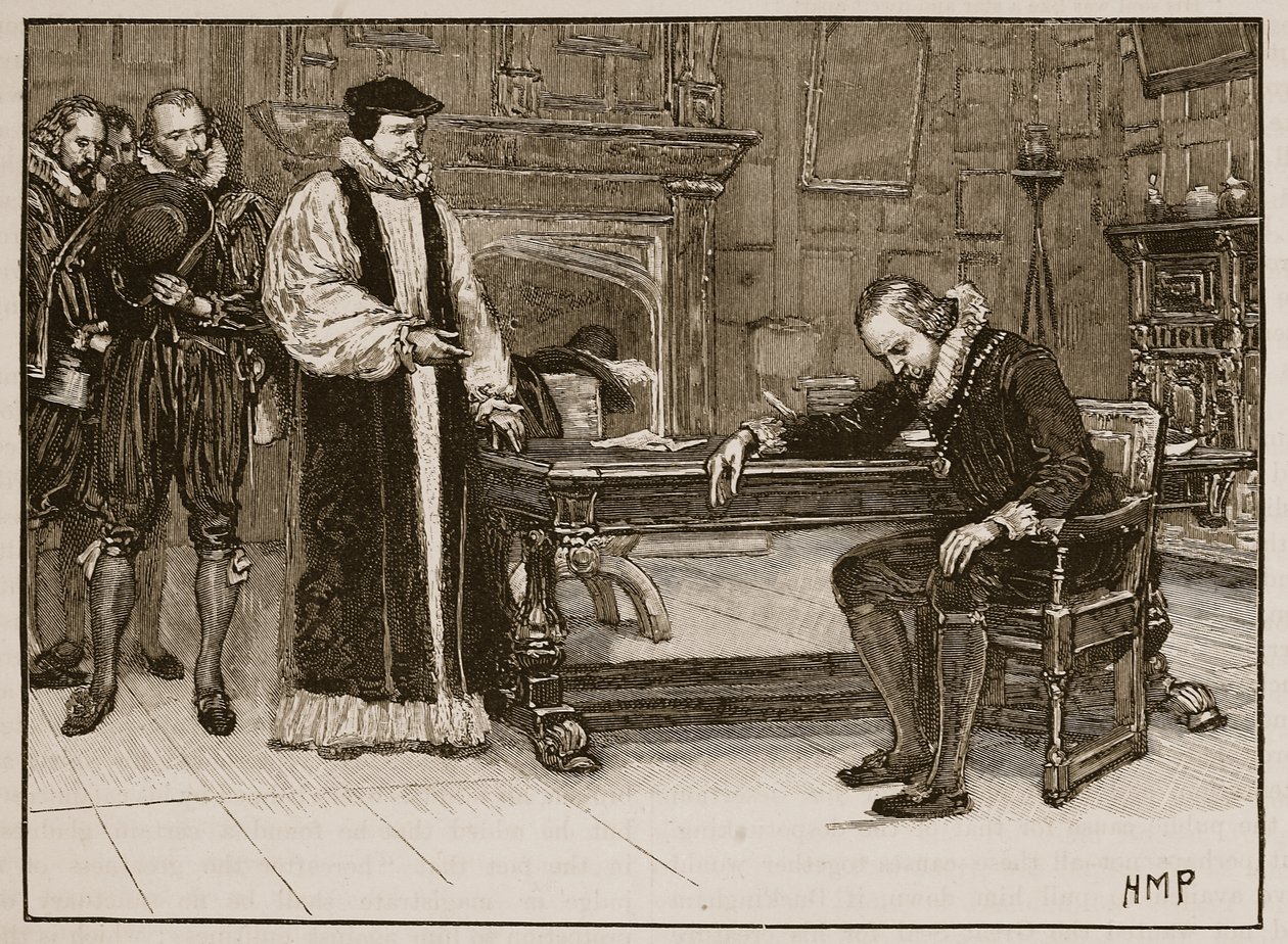 Rozhovor Bacona s lordskou deputací, ilustrace z Cassells Illustrated History of England (sépiová fotografie) od English School