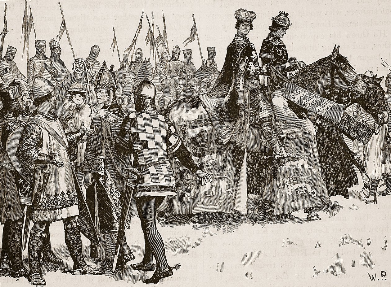 Rozhovor Becketa s králem Jindřichem, ilustrace z Cassells Illustrated History of England (sépiová fotografie) od English School