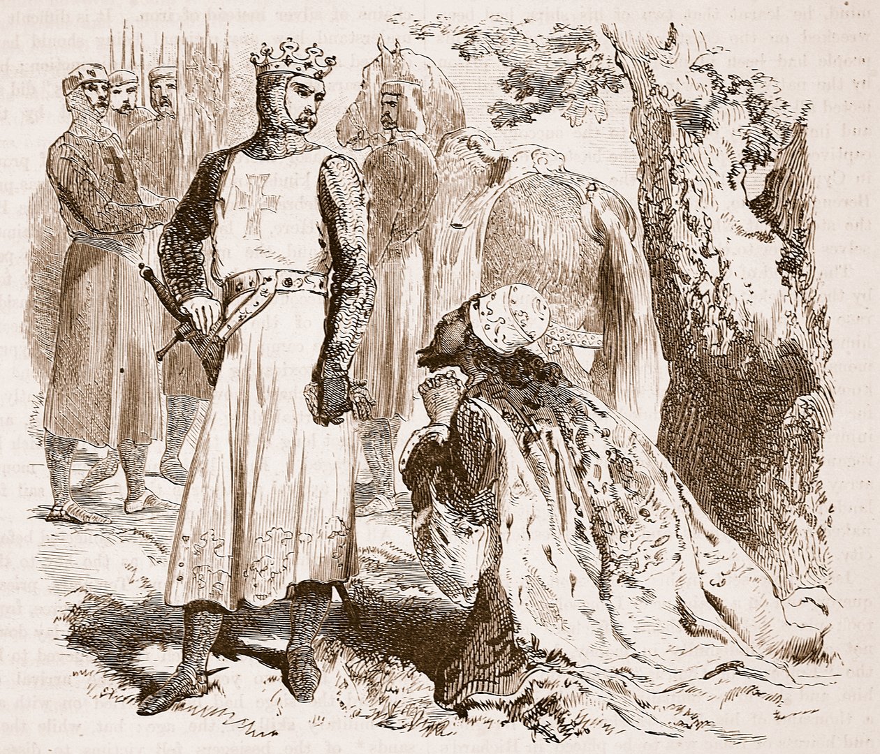 Isaac z Kypru prosí o propuštění své dcery, ilustrace z Cassells Illustrated History of England (sépiová fotografie) od English School