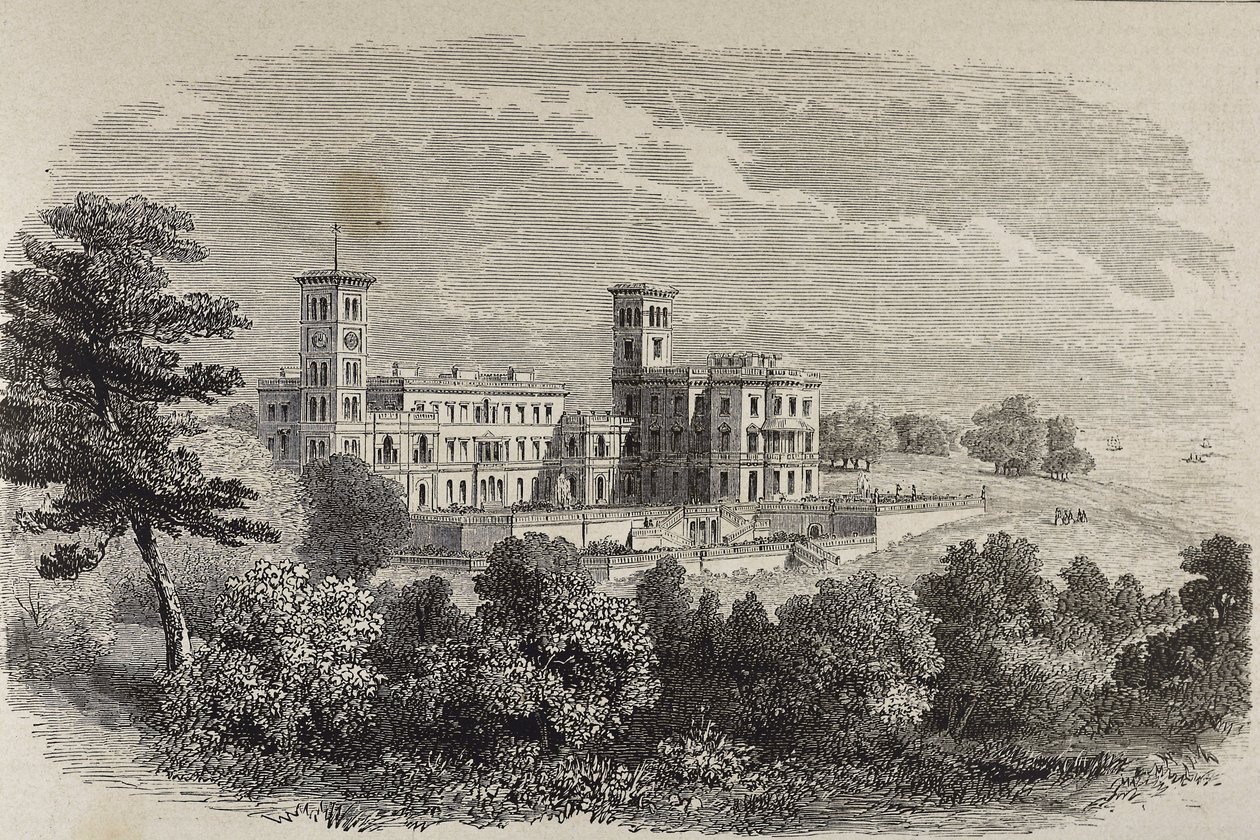 Ostrov Wight. Osborne House, letní sídlo královny Viktorie. Ilustrace z roku 1880 od English School