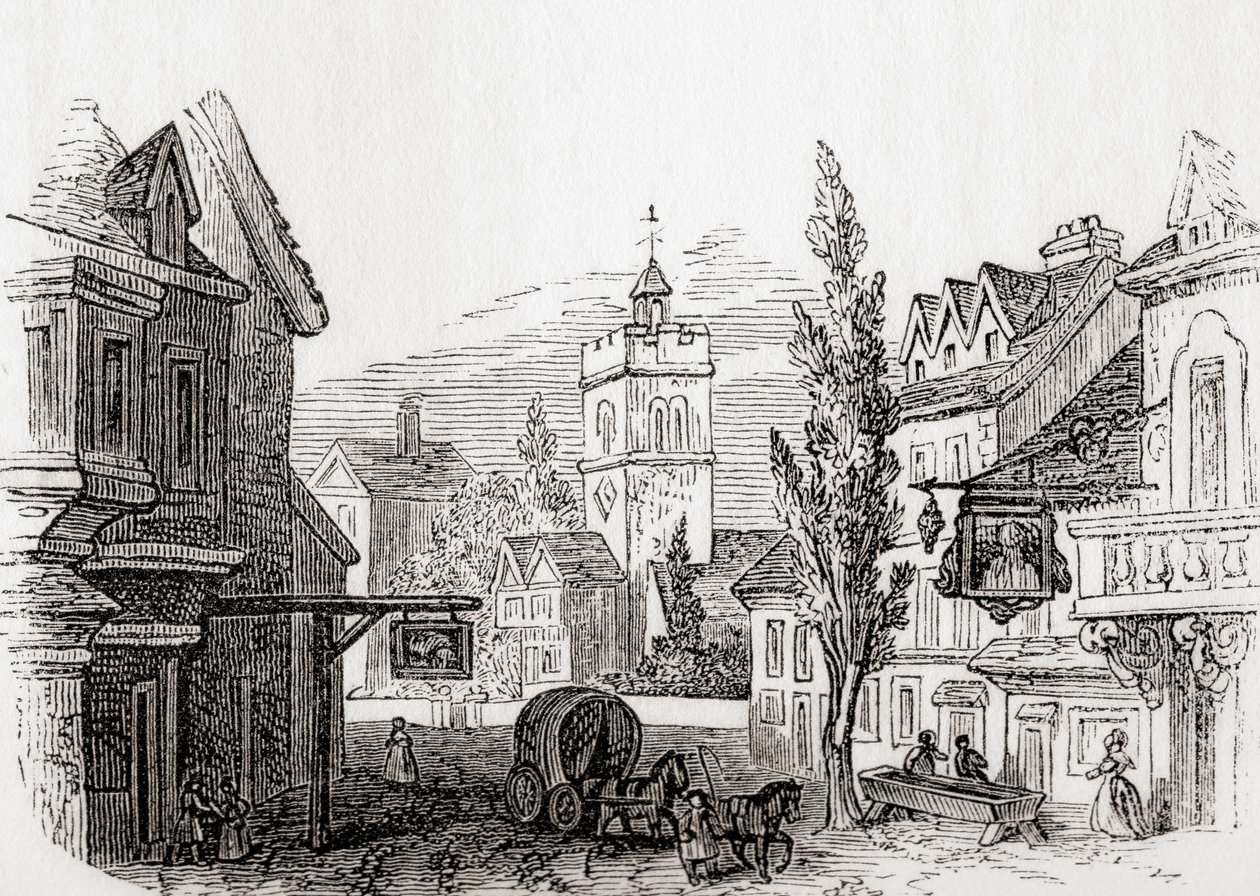 Islington, Velký Londýn, Anglie v roce 1760, ze staré Anglie: Obrazové muzeum, hospoda. 1847 od English School