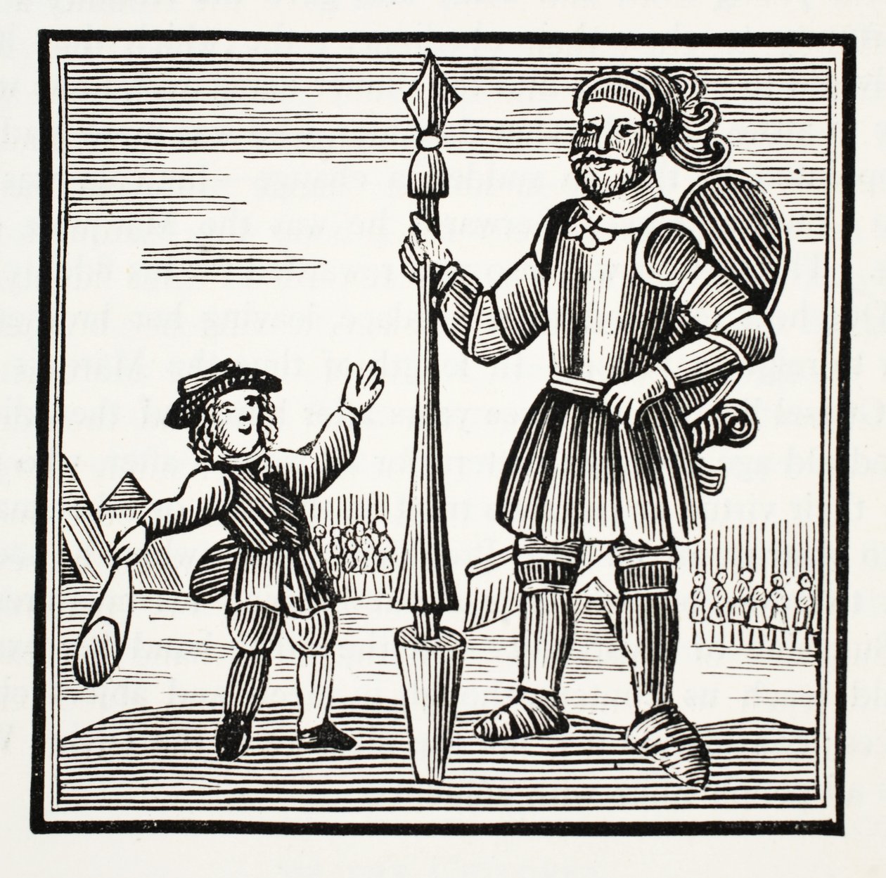 Jack and the Giant, ilustrace z Chap-books of the Eighteenth Century od Johna Ashtona, hospoda. 1882 od English School