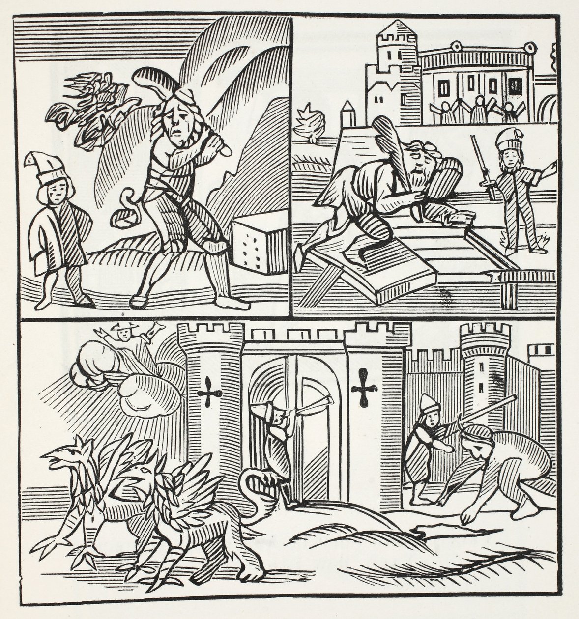 Jack and the Giants, ilustrace z Chap-books of the Eighteenth Century od Johna Ashtona, hospoda. 1882 od English School