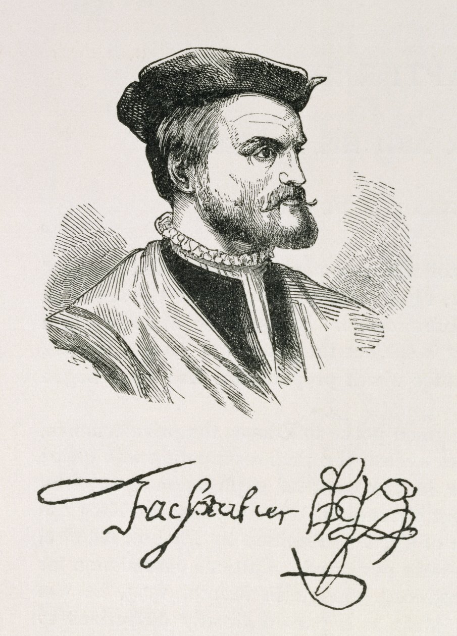 Jacques Cartier (1491-1557) ilustrace ze IV. dílu „Narativní a kritické dějiny Ameriky“, 1886 od English School