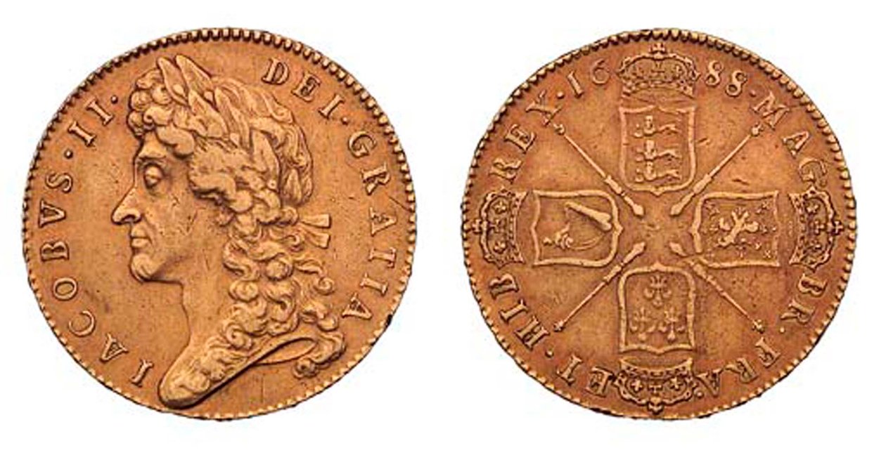 James II pět guinejí, 1688 od English School