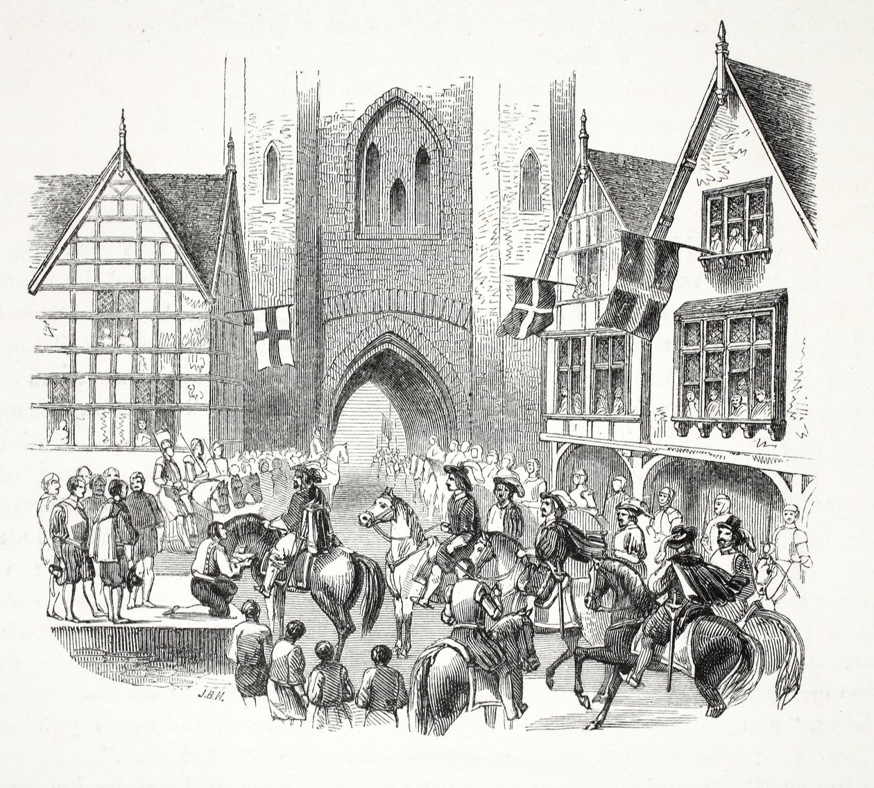 James the Firsts Entrance to City of Chester, pub. 19. století (ocelová rytina) od English School
