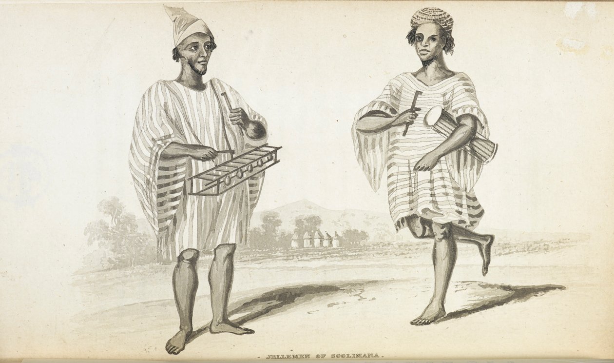 Jellemen ze Solimana. The Musicians of West Africa, Alexander Gordon Laing, nakl. 1825 (členové) od English School