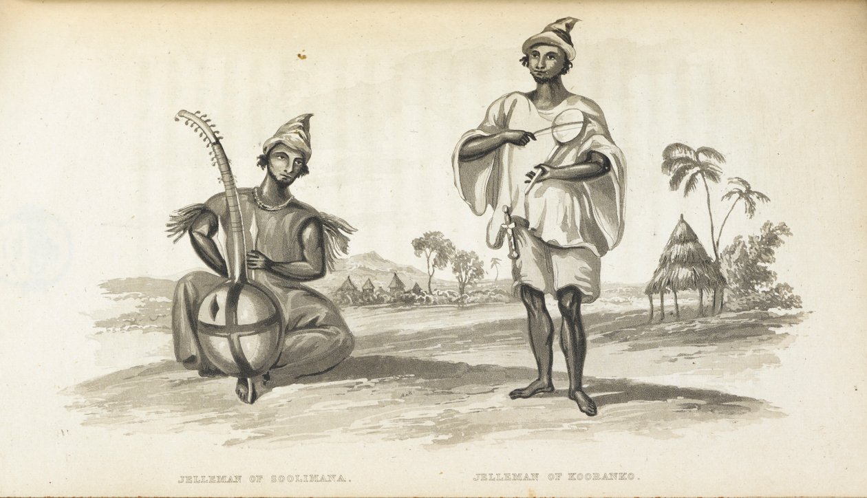 Jellemen ze Solimana. The Musicians of West Africa, Alexander Gordon Laing, nakl. 1825 (členové) od English School