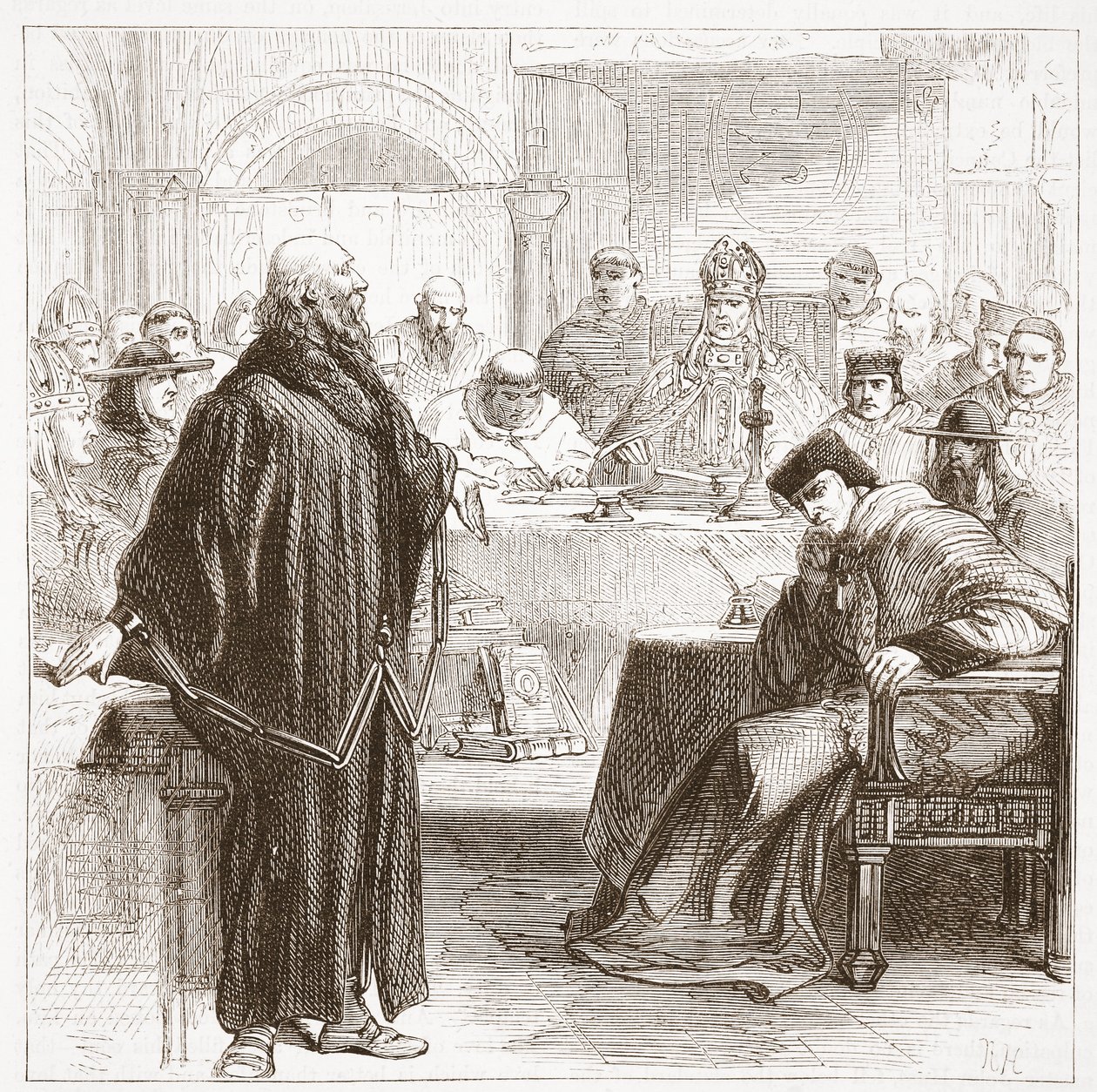 Jerome mluvící u soudu, ilustrace z Historie protestantismu od Jamese Aitkena Wylie (1808-1890), hospoda. 1878 od English School