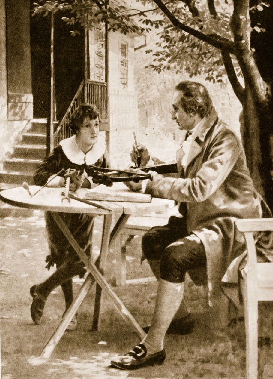 Johann Wolfgang von Goethe instruuje svého syna Augusta, jak střílet z kuše od English School