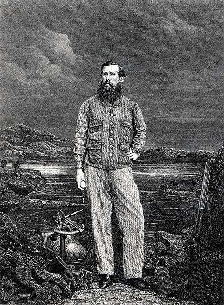 John Hanning Speke, frontispis pro svou knihu „Journal of the Discovery of the source of Nile“, vydanou 1863 (rytina) (čb foto) od English School