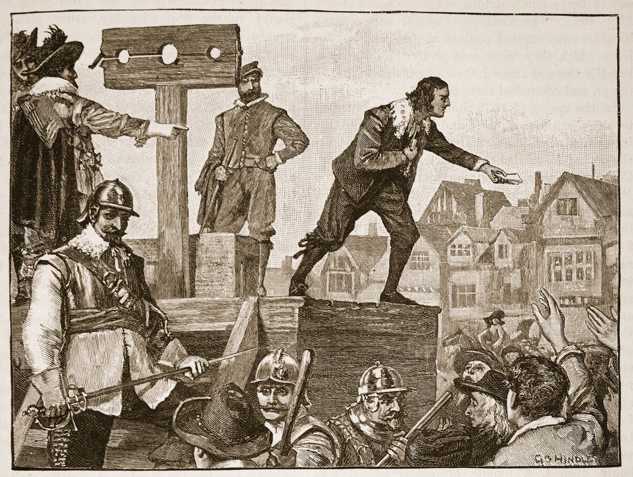 John Lilburne na pranýři, ilustrace z Cassells Illustrated History of England (sépiová fotografie) od English School