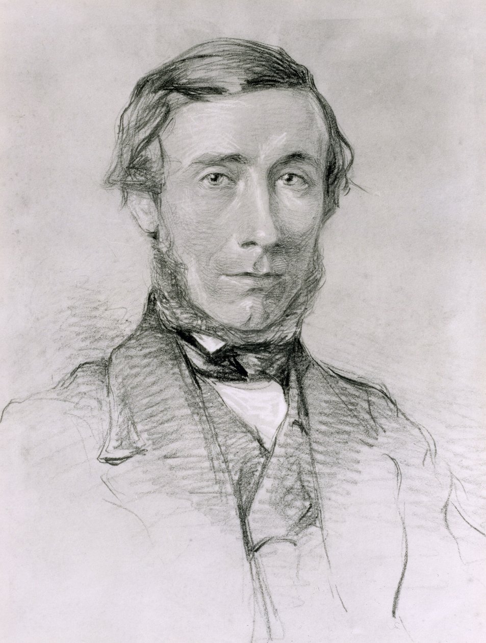 John Tyndall (1820-93) (uhlí zvýrazněné bílou na papíře) od English School