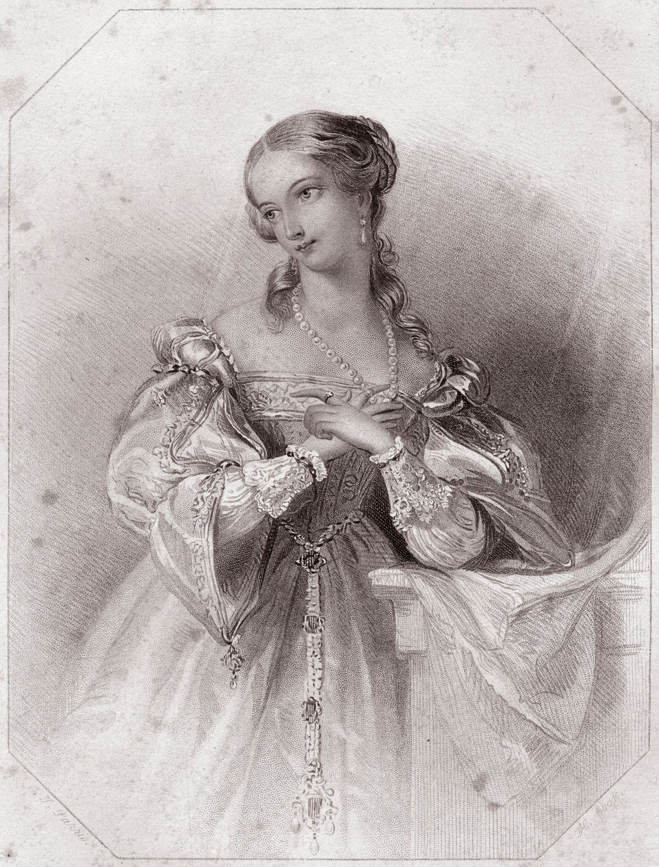 Juliette (Romeo a Julie - Romeo a Julie) v - „“ Galerie des femmes de Shakespeare, sbírka čtyřiceti pěti vážných portrétů prvních londýnských umělců, obohacená o kritické a literární poznámky“““ kolem roku 1838 – z „“ Galerie of ženy o od English School