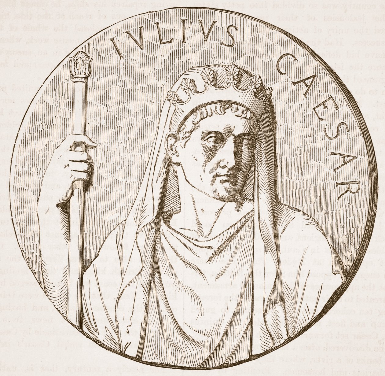 Julius Caesar, ilustrace z Cassells Illustrated History of England (sépiová fotografie) od English School