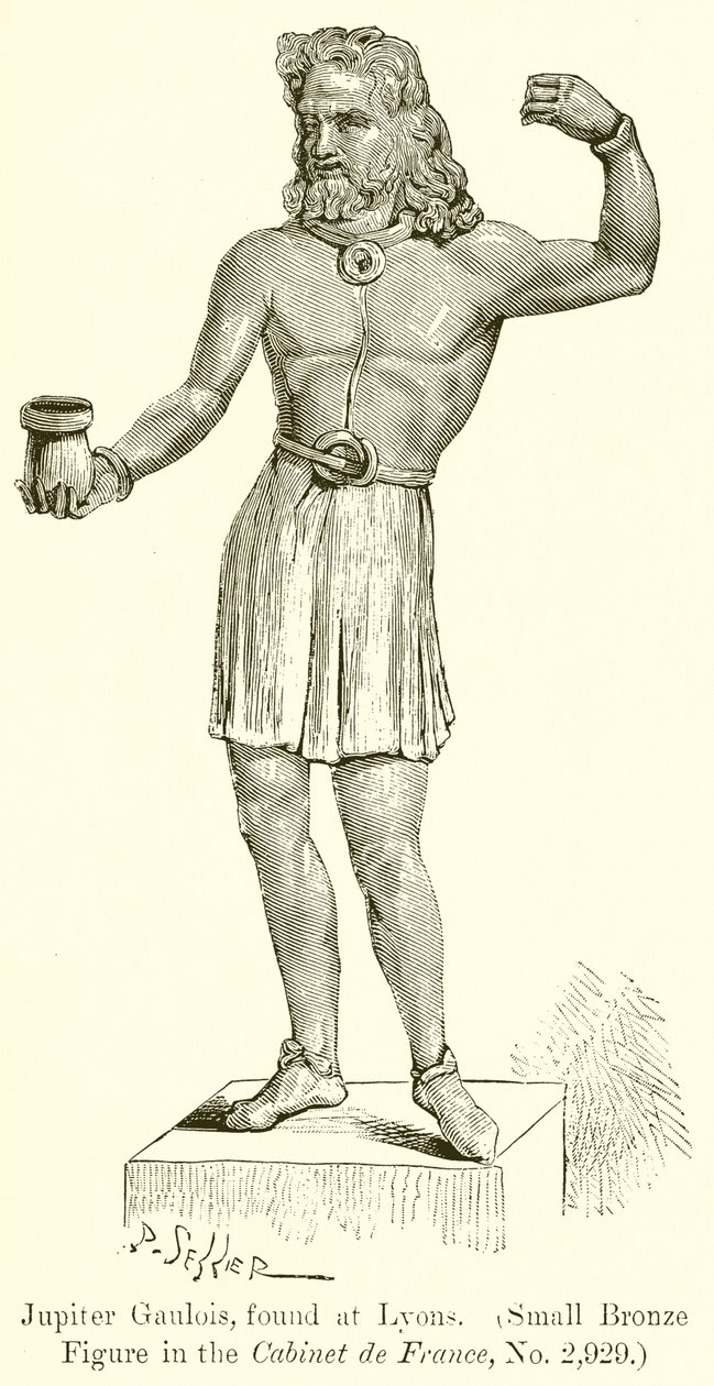 Jupiter Gaulois nalezen v Lyonu. (Malá bronzová figurka v Cabinet de France, č. 2929) (rytina) od English School