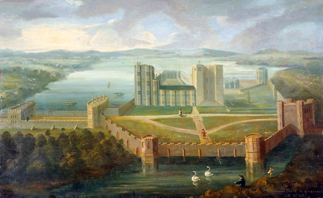 Kenilworth Castle, Warwickshire (olej na plátně) od English School