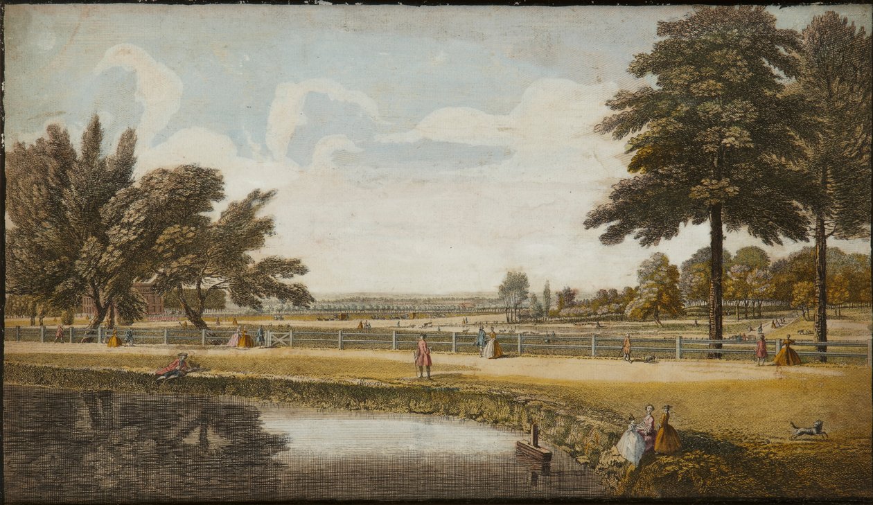 Kensington Gardens, cca 1740-60 (ručně kolorovaná rytina) od English School
