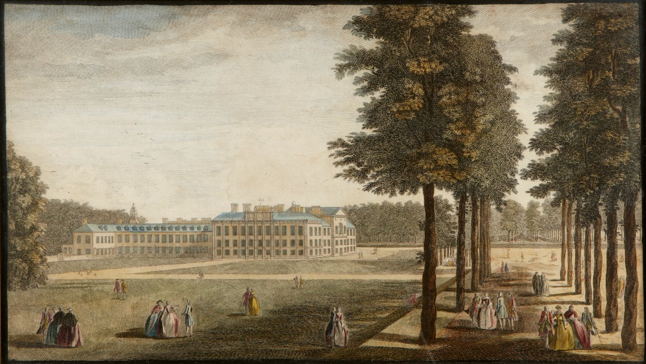 Kensingtonský palác, cca 1740-60 (ručně kolorovaná rytina) od English School