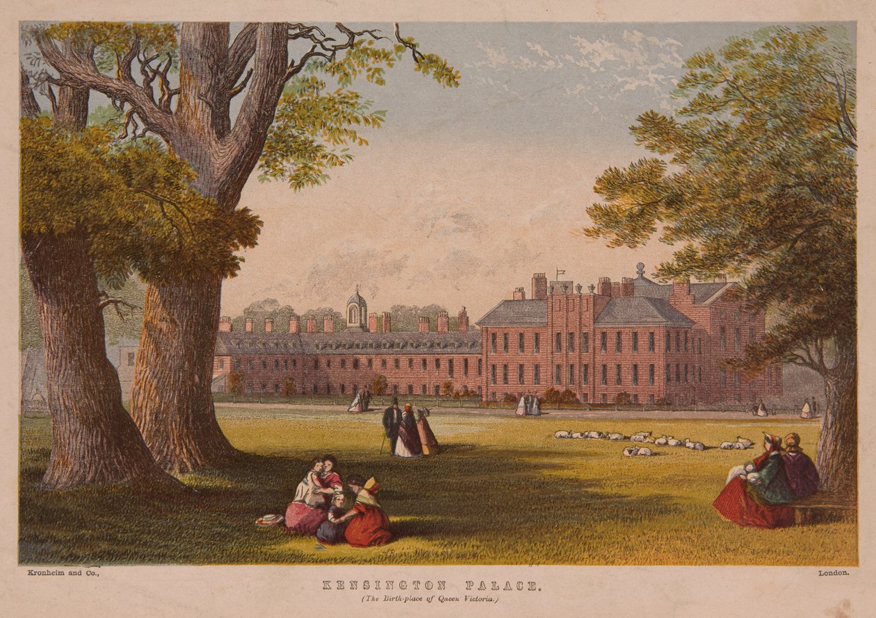 Kensingtonský palác, tisk Kronheim and Co., polovina 19. století od English School
