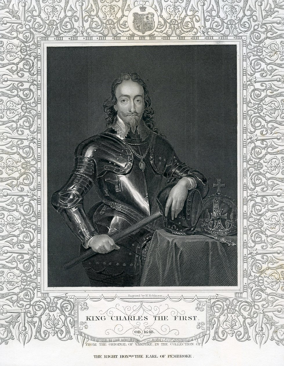 Král Karel První, vyrytý H. Robinsonem podle Van Dycka, 19. století od English School