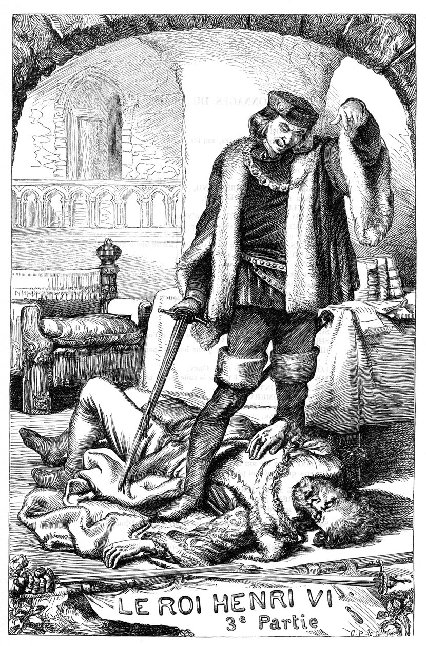 Král Jindřich VI. – Jindřich VI. Část 3 – Ilustrace v „“ Completes de William Shakespeare““ 1866 – Ilustrace a obecná forma tohoto vydání jsou vypůjčeny z Cassellova ilustrovaného Shakespeara, vydaného v Londýně od English School