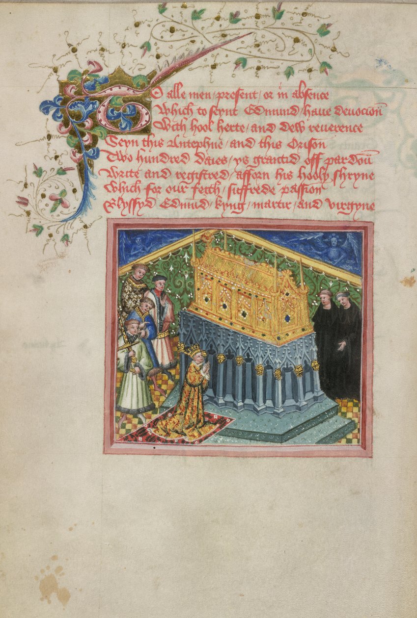Král Jindřich VI. navštěvuje svatyni sv. Edmunda, ilustrace z 