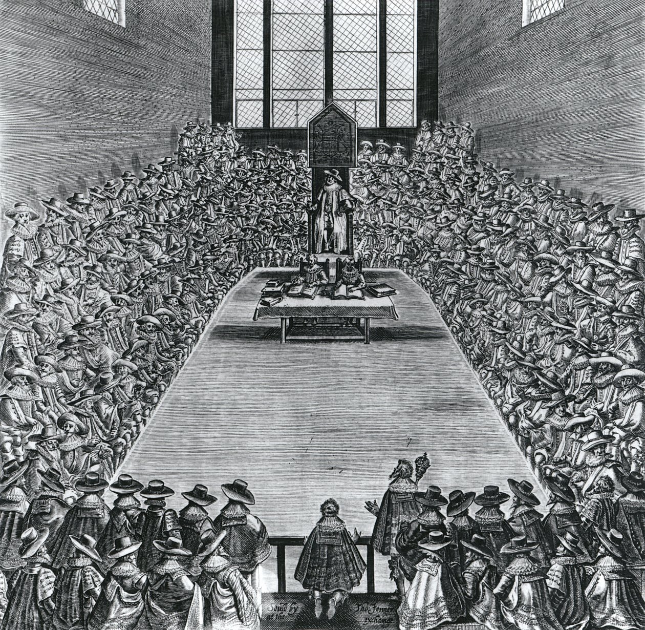 Král Jakub I. (1566-1625) v budově parlamentu, 1624 od English School
