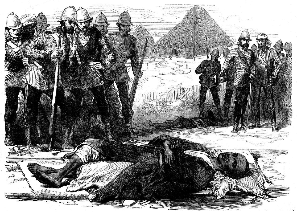 Král Theodore, když ležel mrtvý v Magdale, z Britské expedice do Magdaly, 1868 od English School