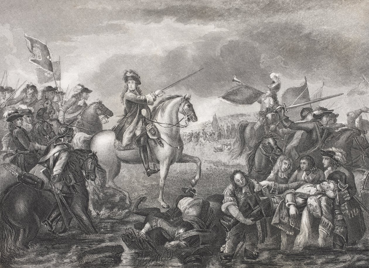 Král William III v bitvě u Boyne, 1690, z „Galerie historických portrétů“, publikované kolem roku 1880 od English School