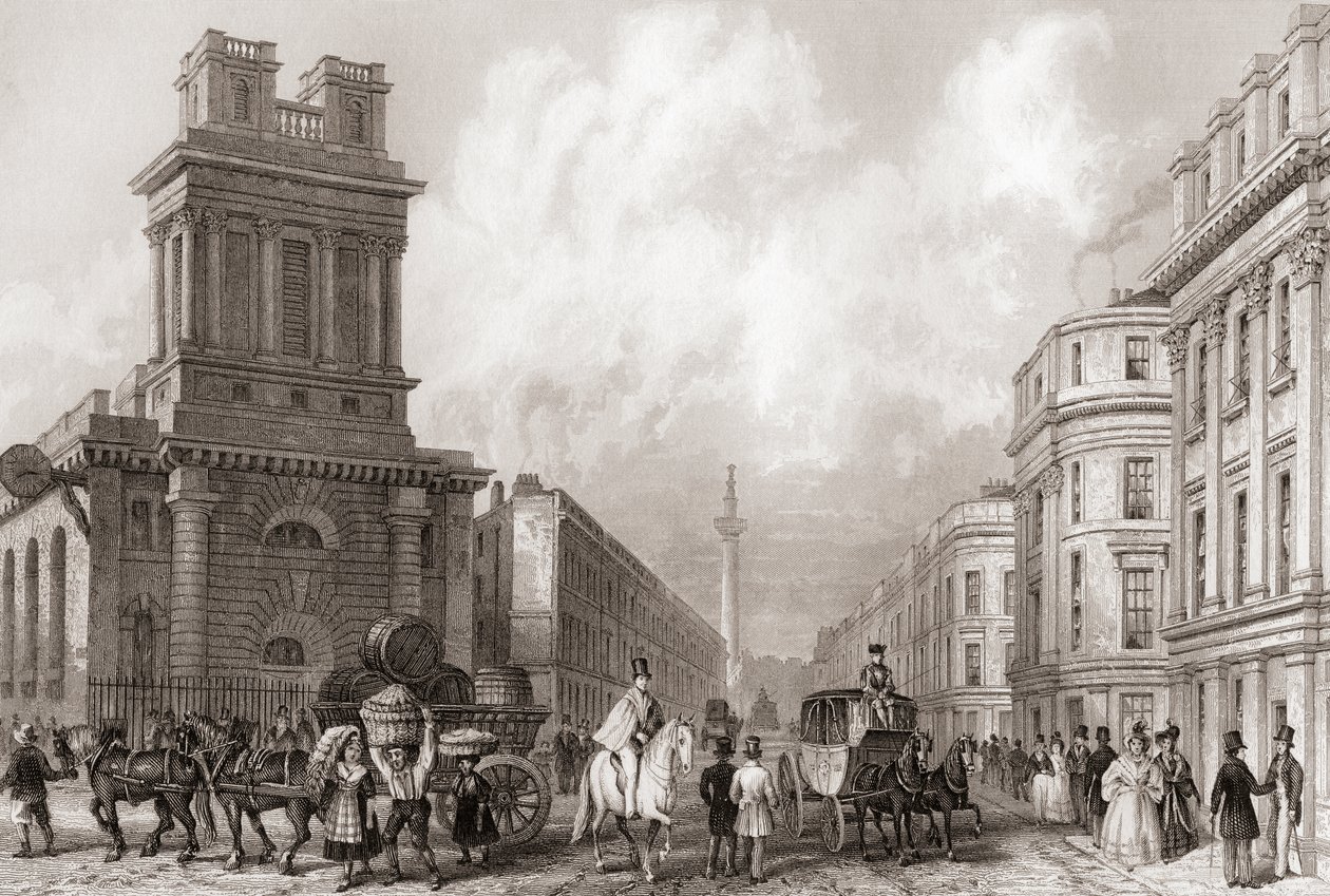King William Street a St Mary Woolnoth, Londýn, Anglie od English School