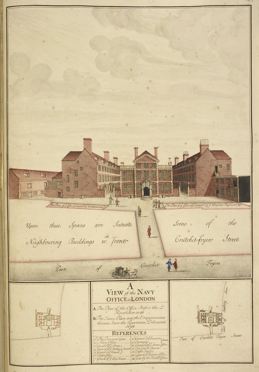 Kings 43, f.147 A View of Navy Office, London od English School