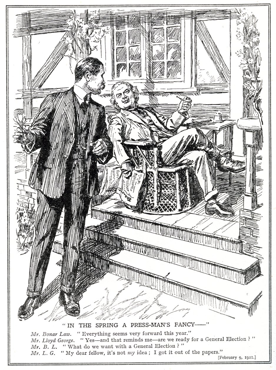 LLoyd George a Bonar Law diskutují o vyhlídce na všeobecné volby, únor 1920 od English School