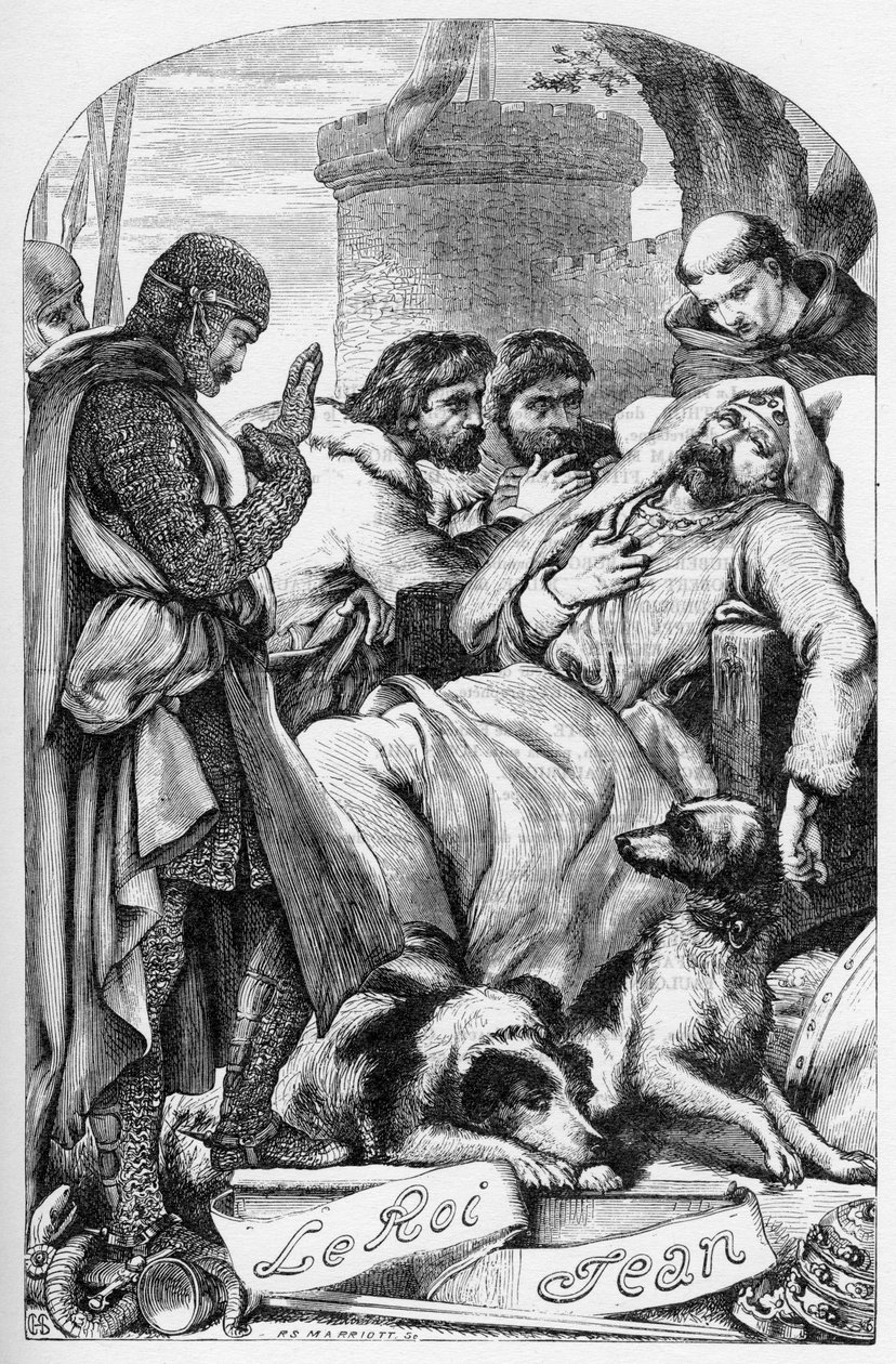 La Vie et la Mort du roi Jean (Život a smrt krále Jana) - (John Lackland) Ilustrace v „“ Works Completes de William Shakespeare““ 1866 – Ilustrace a obecná forma tohoto vydání jsou vypůjčeny z Cassellova ilustrovaného Shakespeara, hospoda od English School