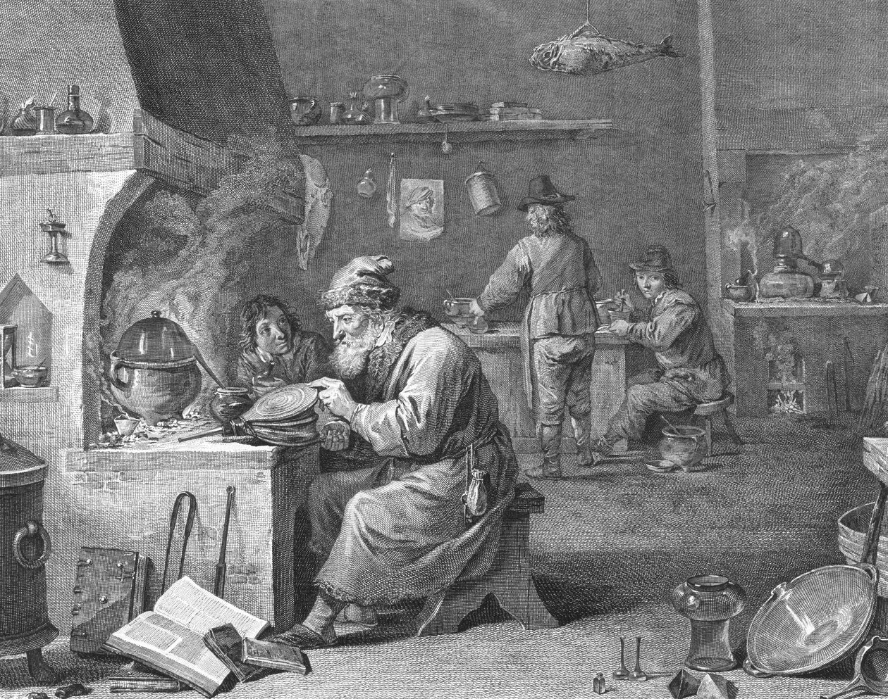 Laboratoř alchymisty, 18. nebo 19. století od English School