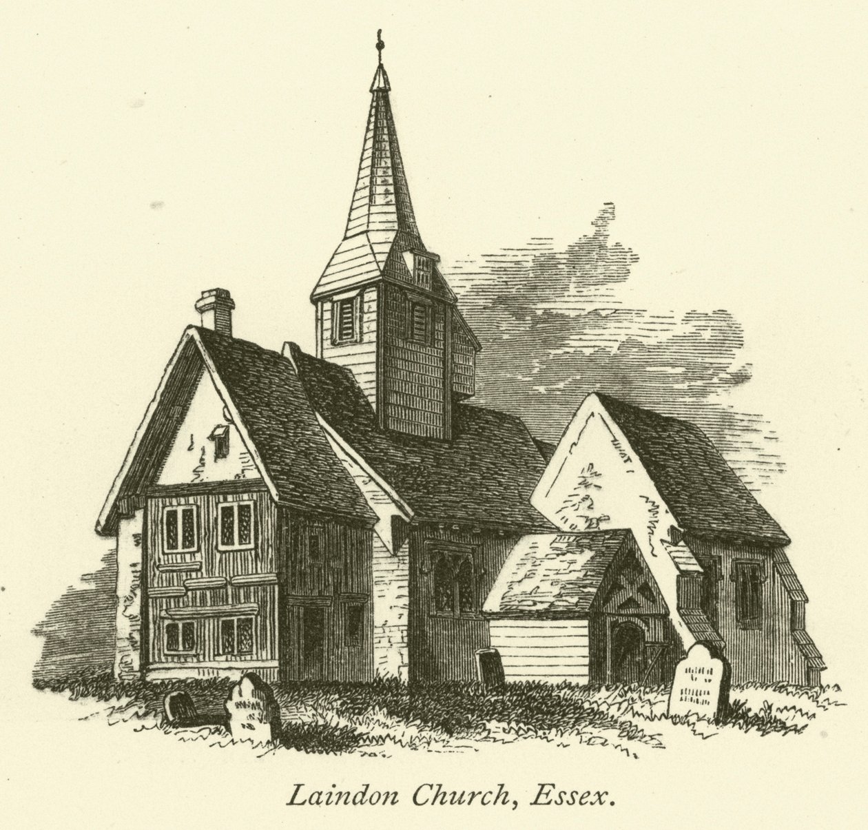 Kostel v Laindonu, Essex (rytina) od English School