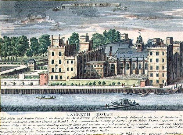 Lambeth House, rezidence arcibiskupa z Canterbury, c.1715-37 (rytina) od English School