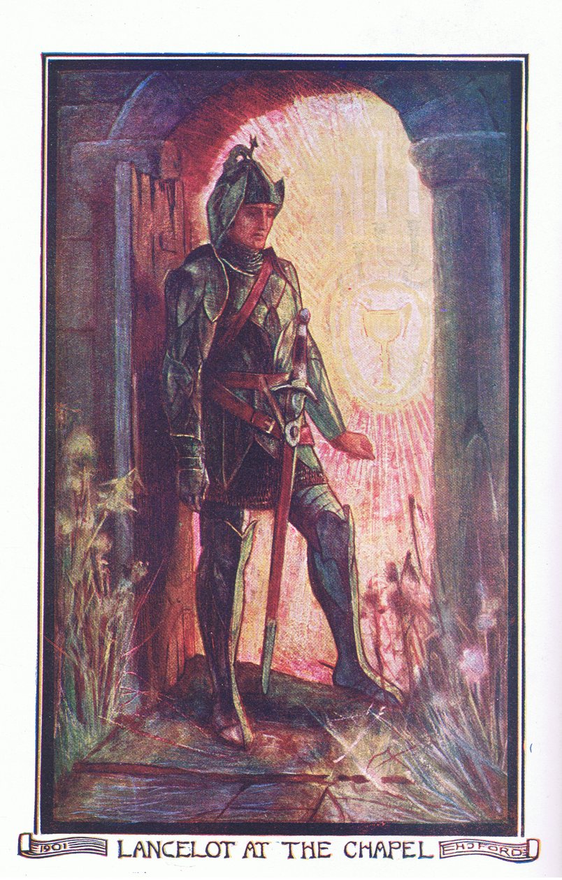 Lancelot v kapli, ilustrace z 