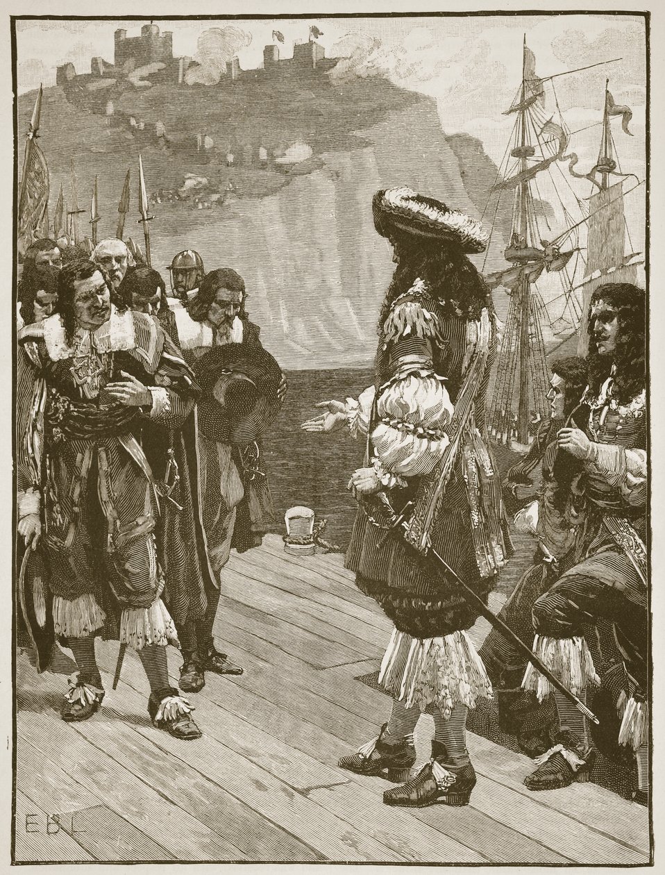 Vylodění Karla II. v Doveru, 26. května 1660, ilustrace z Cassells Illustrated History of England (sépiová fotografie) od English School